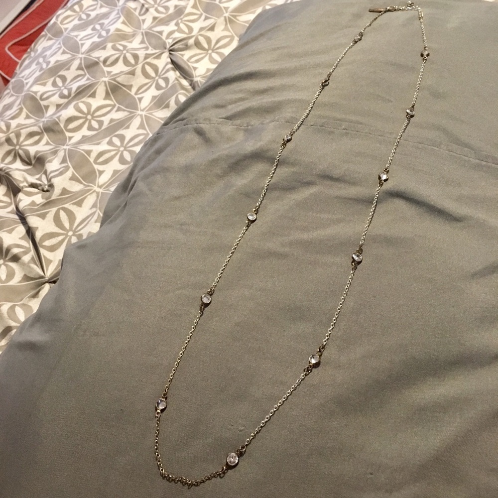 NWOT Alfani Long Silver Crystal Gem Necklace